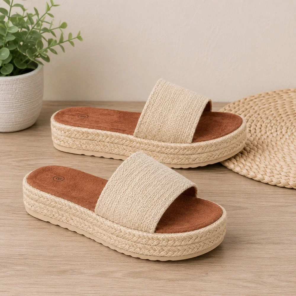 Neutral Espadrille Platform Slide Sandals Size 40 9-9.5 NWOT 🤎
